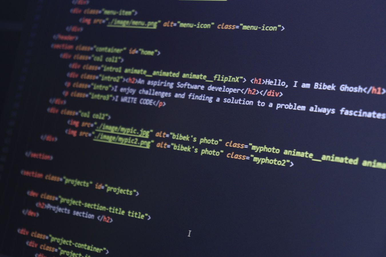 HTML code on a screen