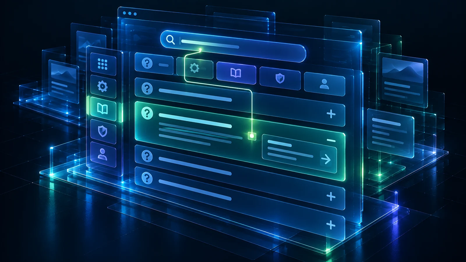 FAQ search and categories lead to an expanded answer with a link to more detail